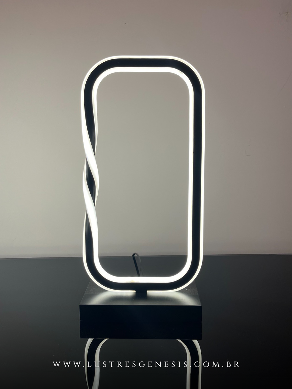 Abajur de Mesa LED Moderno Retangular Preto e Branco 20x40cm, Quarto, Sala, Cabeceira de Cama